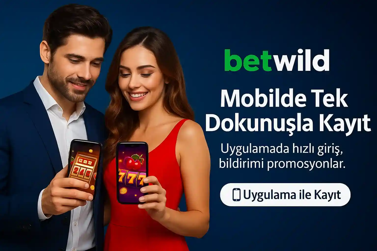 BetWild mobilde tek dokunuşla kayıt, çift telefon slot oyunları oynuyor hızlı giriş bildirimli promosyonlar